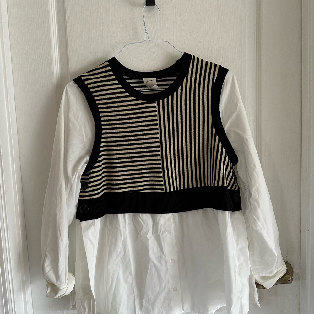 Maeve Black and White Button Down Shirt